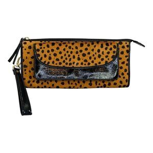 Vintage Talbots Wristlet Wallet Clutch Cheetah Animal Print Calf Hair Patent Lea